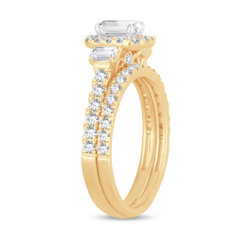 Main Image 2 of Diamond Bridal Set 1-1/2 ct tw Emerald/Round-cut 14K Yellow Gold