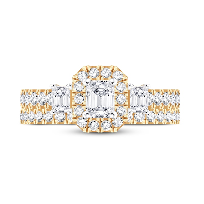 Main Image 3 of Diamond Bridal Set 1-1/2 ct tw Emerald/Round-cut 14K Yellow Gold