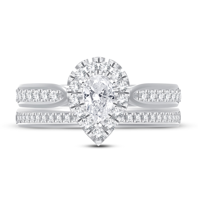 Main Image 3 of Diamond Bridal Set 1 ct tw Pear-shaped/Round-cut 14K White Gold