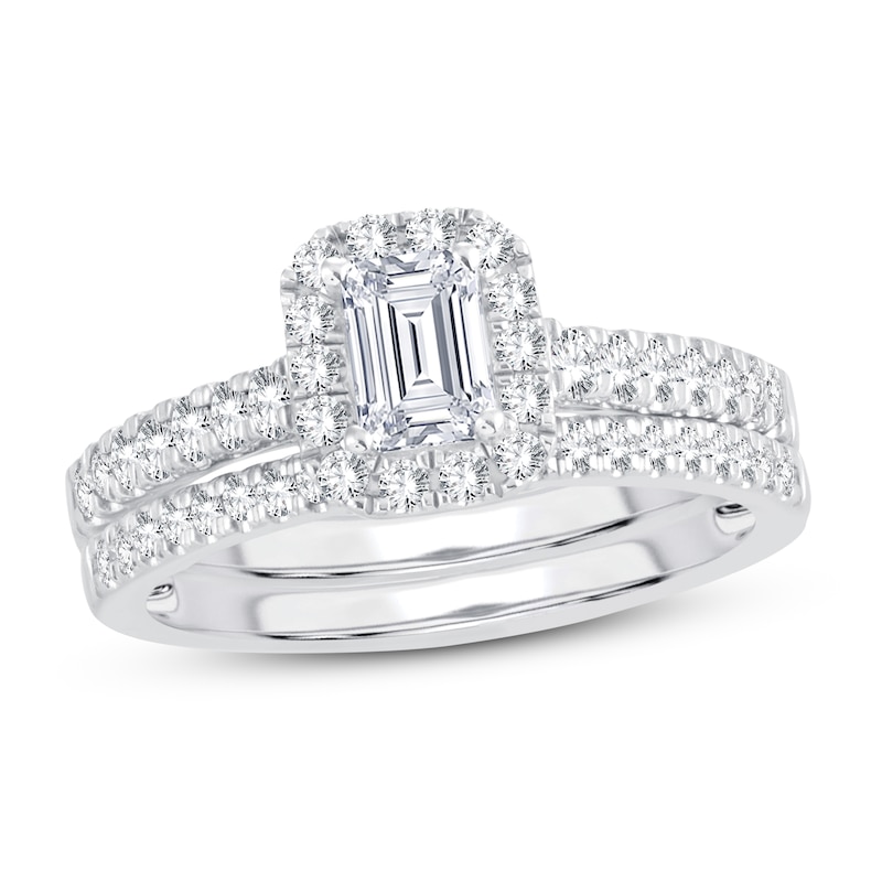 Main Image 1 of Diamond Bridal Set 1 ct tw Emerald/Round-cut 14K White Gold