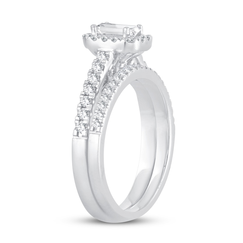 Main Image 2 of Diamond Bridal Set 1 ct tw Emerald/Round-cut 14K White Gold