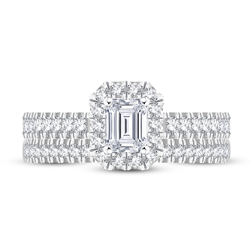 Main Image 3 of Diamond Bridal Set 1 ct tw Emerald/Round-cut 14K White Gold
