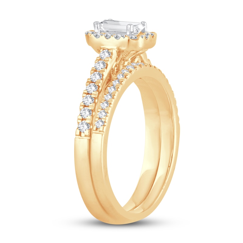 Main Image 2 of Diamond Bridal Set 1 ct tw Emerald/Round-cut 14K Yellow Gold