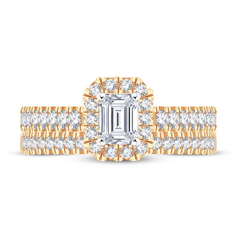 Main Image 3 of Diamond Bridal Set 1 ct tw Emerald/Round-cut 14K Yellow Gold