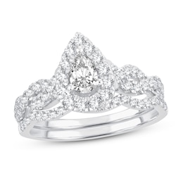 Diamond Bridal Set 1 ct tw Pear-shaped/Round-cut 14K White Gold