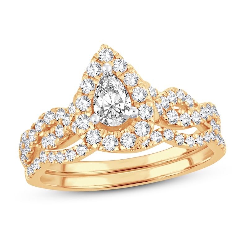 Main Image 1 of Diamond Bridal Set 1 ct tw Pear-shaped/Round-cut 14K Yellow Gold