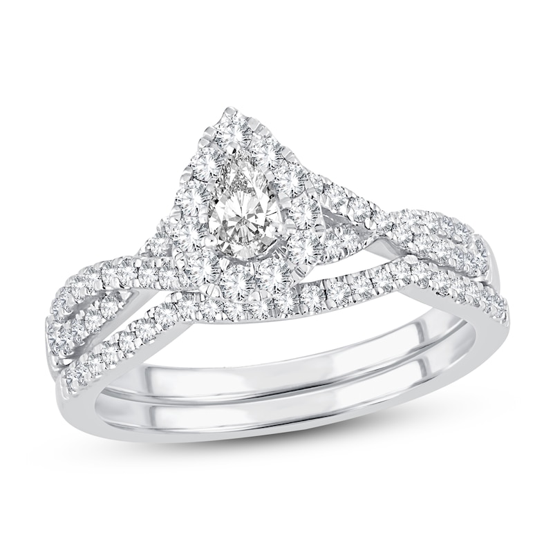 Diamond Bridal Set / ct tw Pear-shaped/Round-cut 14K Gold