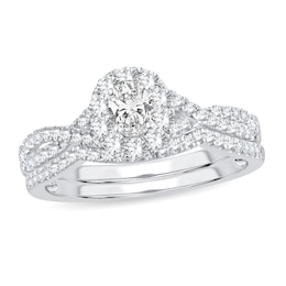 Diamond Bridal Set 3/4 ct tw Oval/Round-cut 14K White Gold