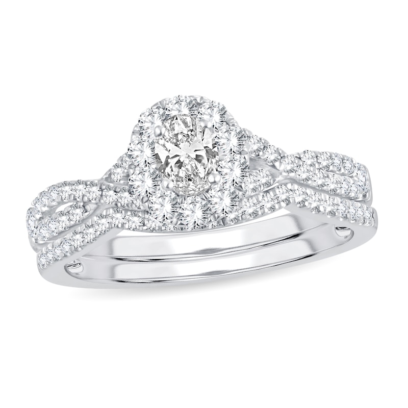 Diamond Bridal Set 3/4 ct tw Oval/Round-cut 14K Gold