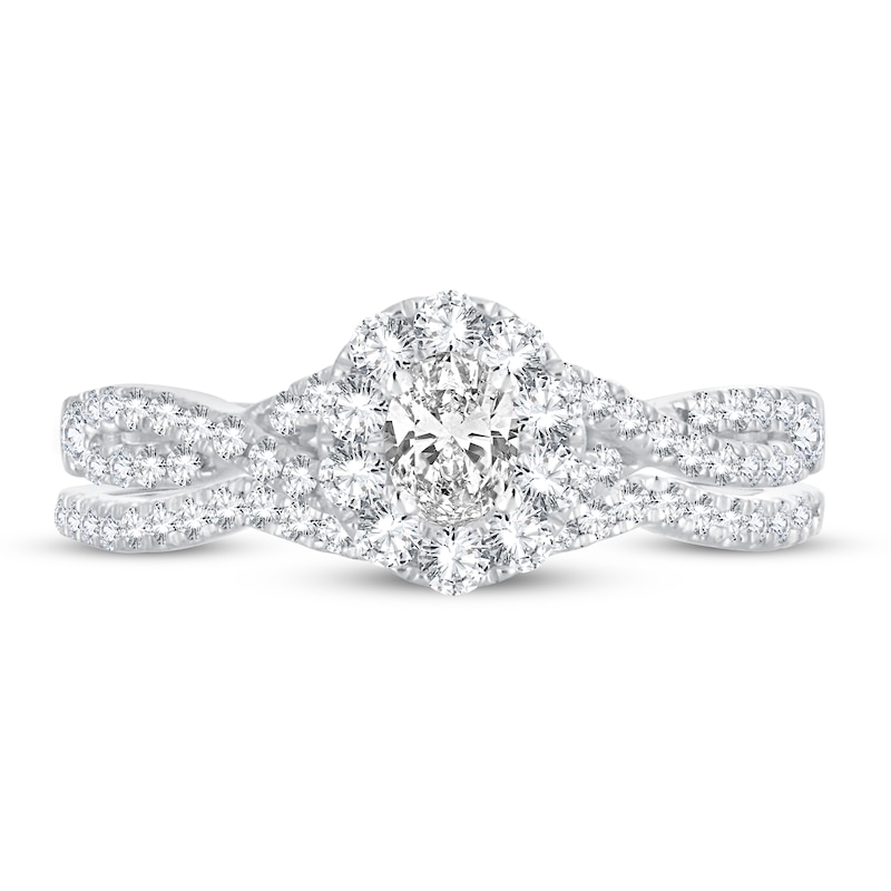 Main Image 3 of Diamond Bridal Set 3/4 ct tw Oval/Round-cut 14K White Gold