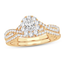 Diamond Bridal Set 3/4 ct tw Oval/Round-cut 14K Yellow Gold