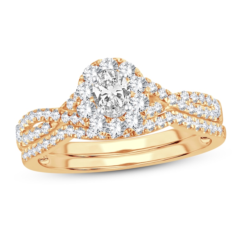 Main Image 1 of Diamond Bridal Set 3/4 ct tw Oval/Round-cut 14K Yellow Gold