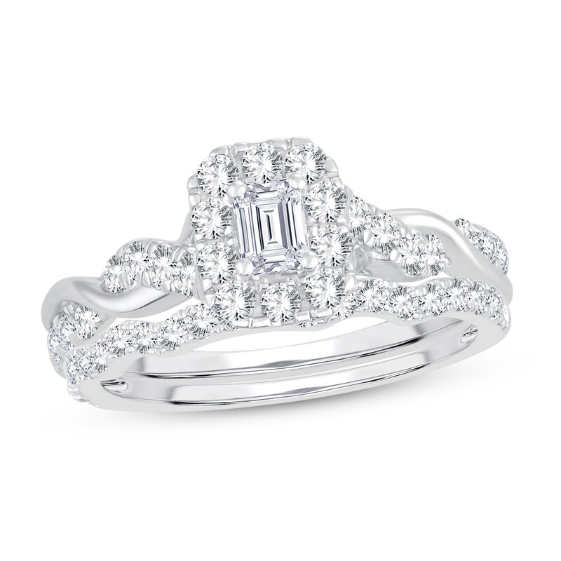 Diamond Bridal Set 1 ct tw Emerald/Round-cut 14K Gold