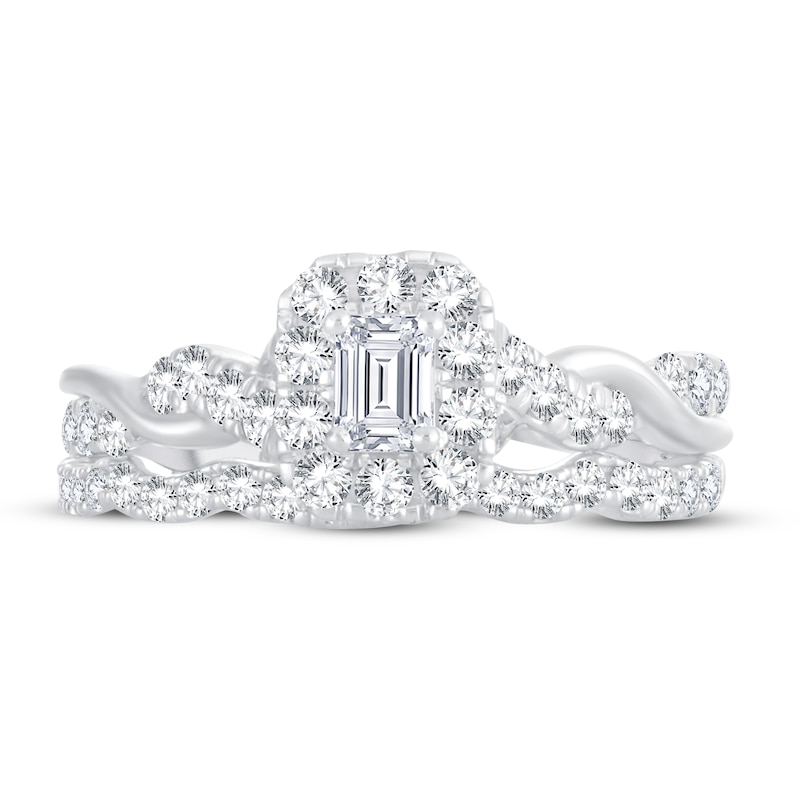 Main Image 2 of Diamond Bridal Set 1 ct tw Emerald/Round-cut 14K White Gold