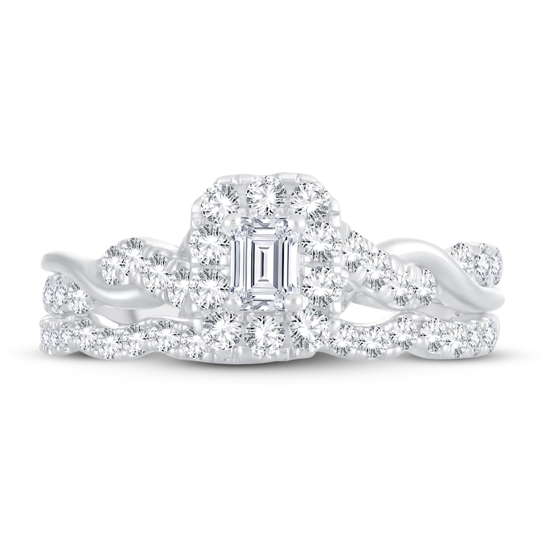 Main Image 3 of Diamond Bridal Set 1 ct tw Emerald/Round-cut 14K White Gold