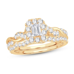 Diamond Bridal Set 1 ct tw Emerald/Round-cut 14K Yellow Gold