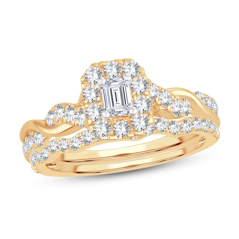Main Image 1 of Diamond Bridal Set 1 ct tw Emerald/Round-cut 14K Yellow Gold
