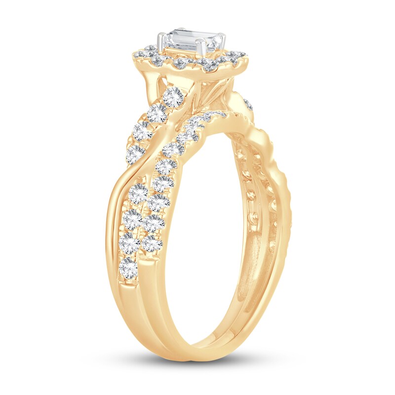 Main Image 2 of Diamond Bridal Set 1 ct tw Emerald/Round-cut 14K Yellow Gold