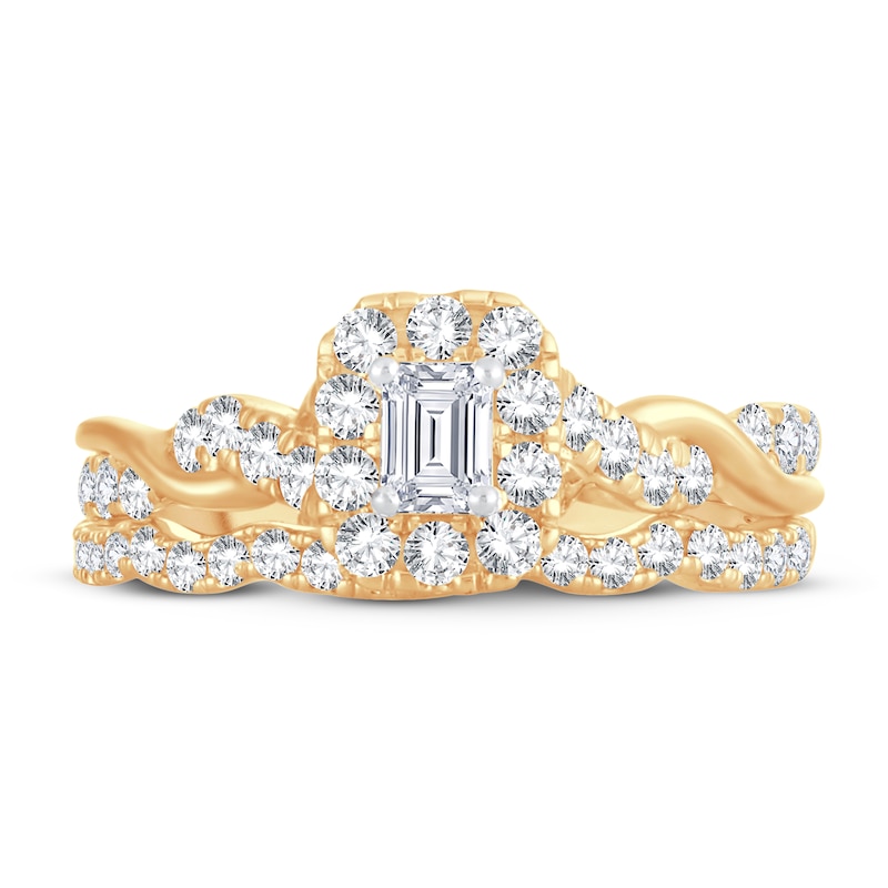 Main Image 3 of Diamond Bridal Set 1 ct tw Emerald/Round-cut 14K Yellow Gold