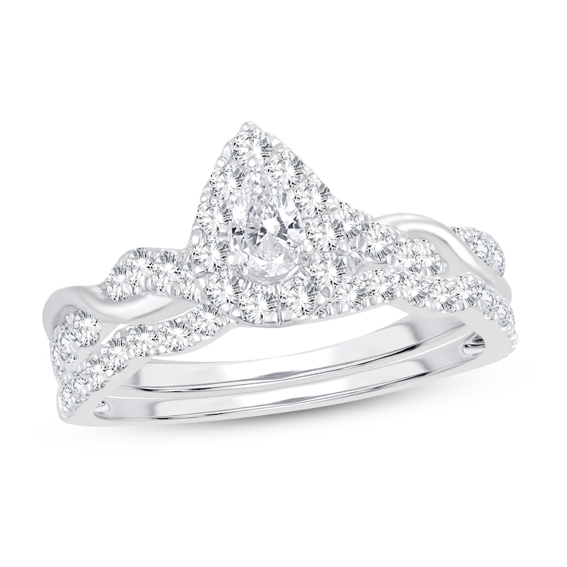 Diamond Bridal Set 1 ct tw Pear-shaped/Round-cut 14K White Gold