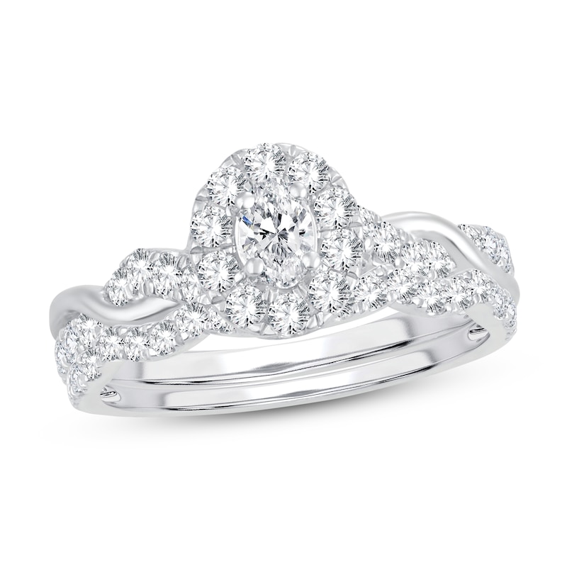 Diamond Bridal Set 1 ct tw Oval/Round-cut 14K White Gold