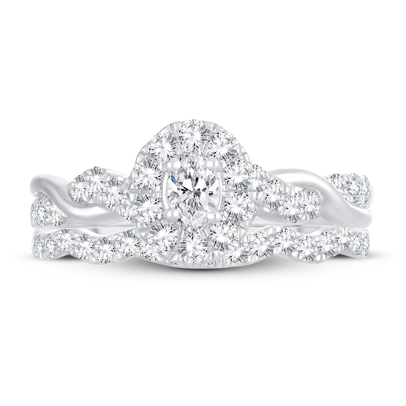 Main Image 3 of Diamond Bridal Set 1 ct tw Oval/Round-cut 14K White Gold