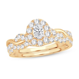 Diamond Bridal Set 1 ct tw Oval/Round-cut 14K Yellow Gold