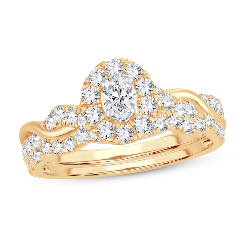 Main Image 1 of Diamond Bridal Set 1 ct tw Oval/Round-cut 14K Yellow Gold