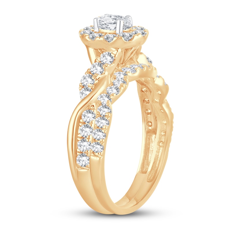 Main Image 2 of Diamond Bridal Set 1 ct tw Oval/Round-cut 14K Yellow Gold