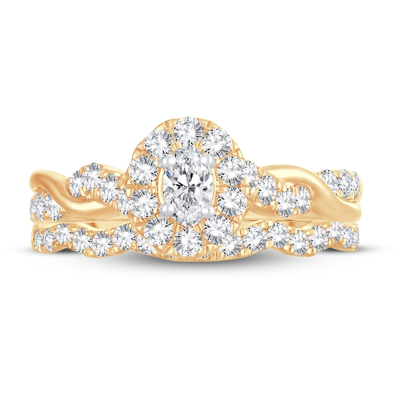 Main Image 3 of Diamond Bridal Set 1 ct tw Oval/Round-cut 14K Yellow Gold