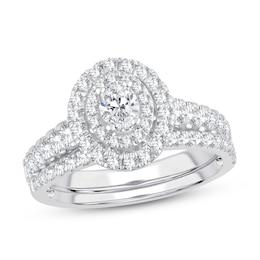 Diamond Bridal Set 1-1/5 ct tw Oval/Round-cut 14K White Gold