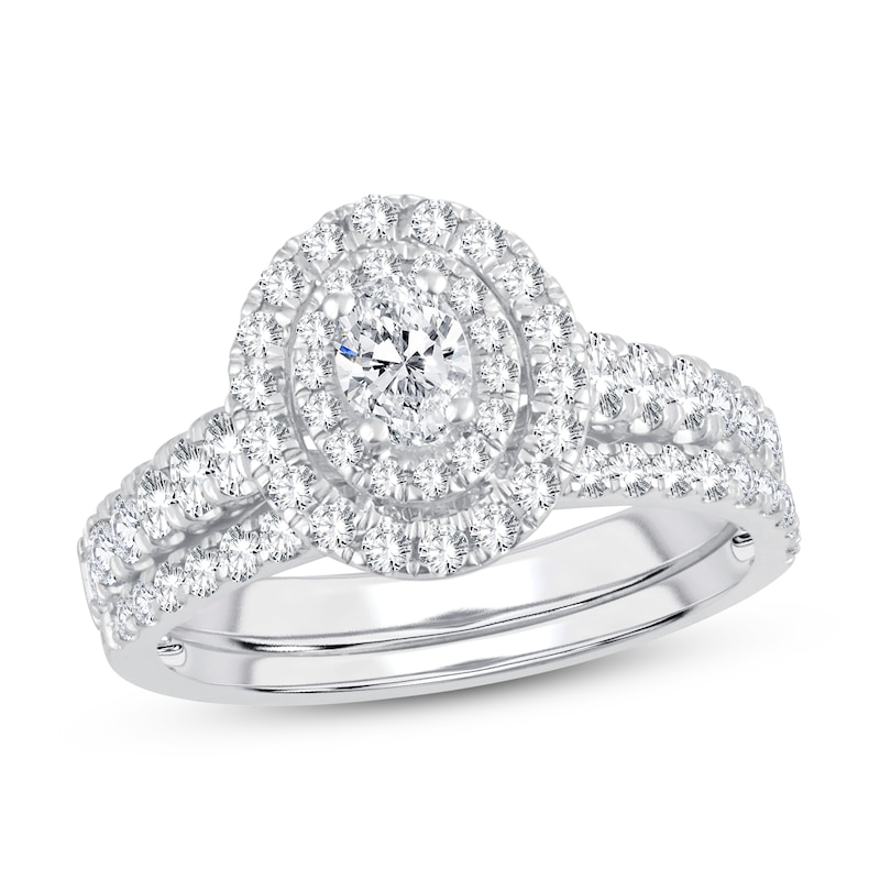 Diamond Bridal Set 1-1/5 ct tw Oval/Round-cut 14K Gold