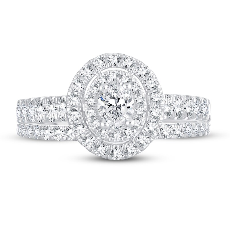 Main Image 3 of Diamond Bridal Set 1-1/5 ct tw Oval/Round-cut 14K White Gold