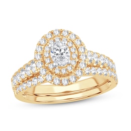 Diamond Bridal Set 1-1/5 ct tw Oval/Round-cut 14K Yellow Gold