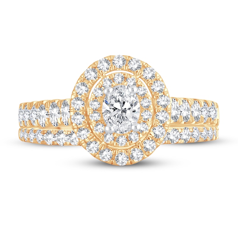 Main Image 3 of Diamond Bridal Set 1-1/5 ct tw Oval/Round-cut 14K Yellow Gold