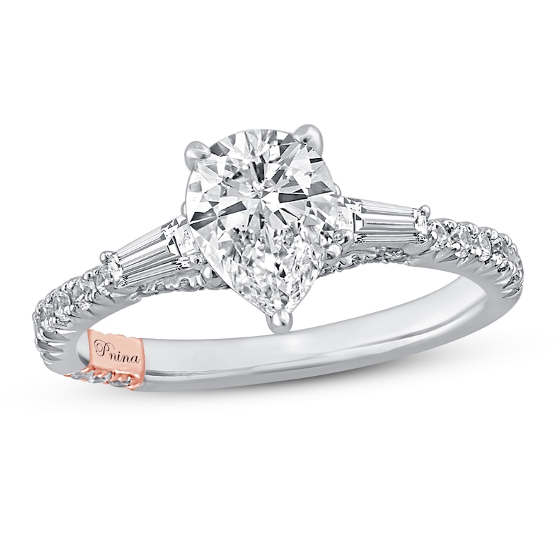 Pnina Tornai It's Raining Love Diamond Engagement Ring 1-3/8 ct tw Pear-shaped/Baguette/Round 14K White Gold