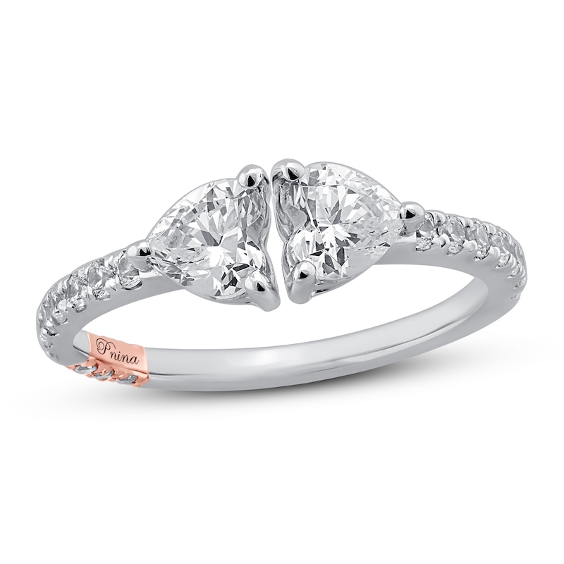 Pnina Tornai Two Hearts as One Diamond Engagement Ring 1-1/4 ct tw Heart/Round 14K White Gold