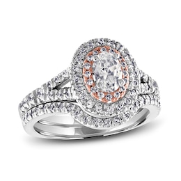 Diamond Bridal Set 1ct tw Round/Oval 14K Two-Tone Gold