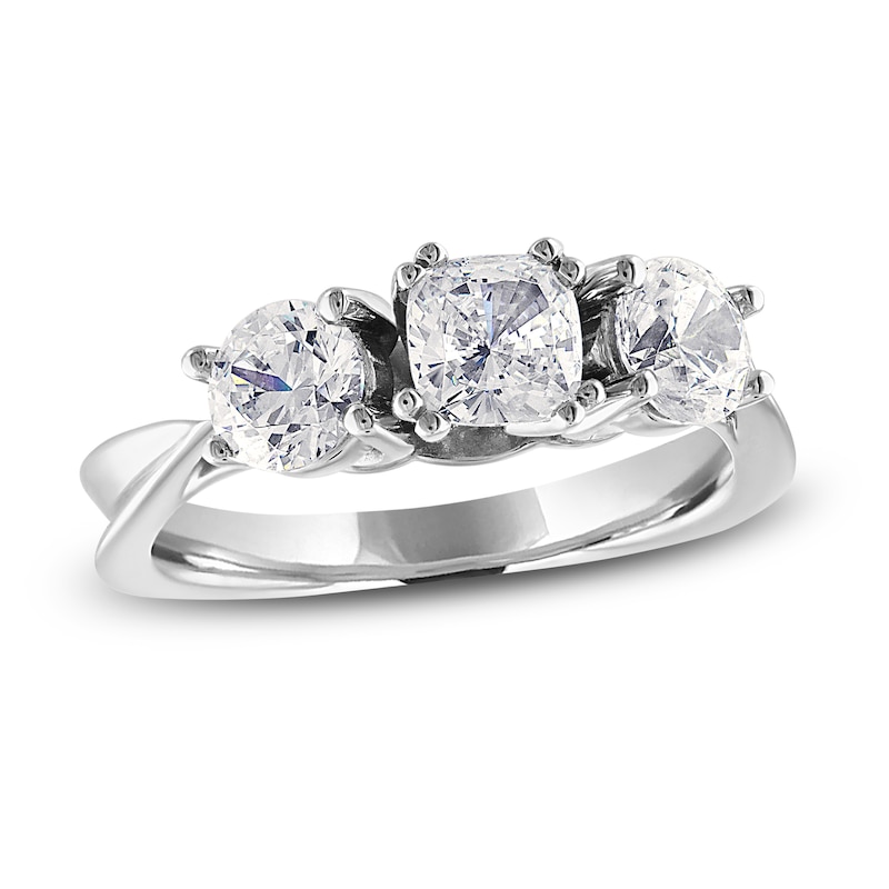 Main Image 1 of Diamond 3-Stone Ring 2 ct tw Cushion/Round 14K White Gold