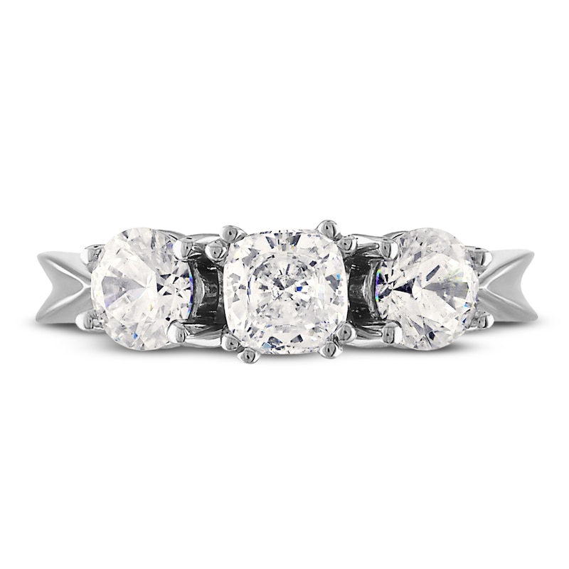 Main Image 3 of Diamond 3-Stone Ring 2 ct tw Cushion/Round 14K White Gold