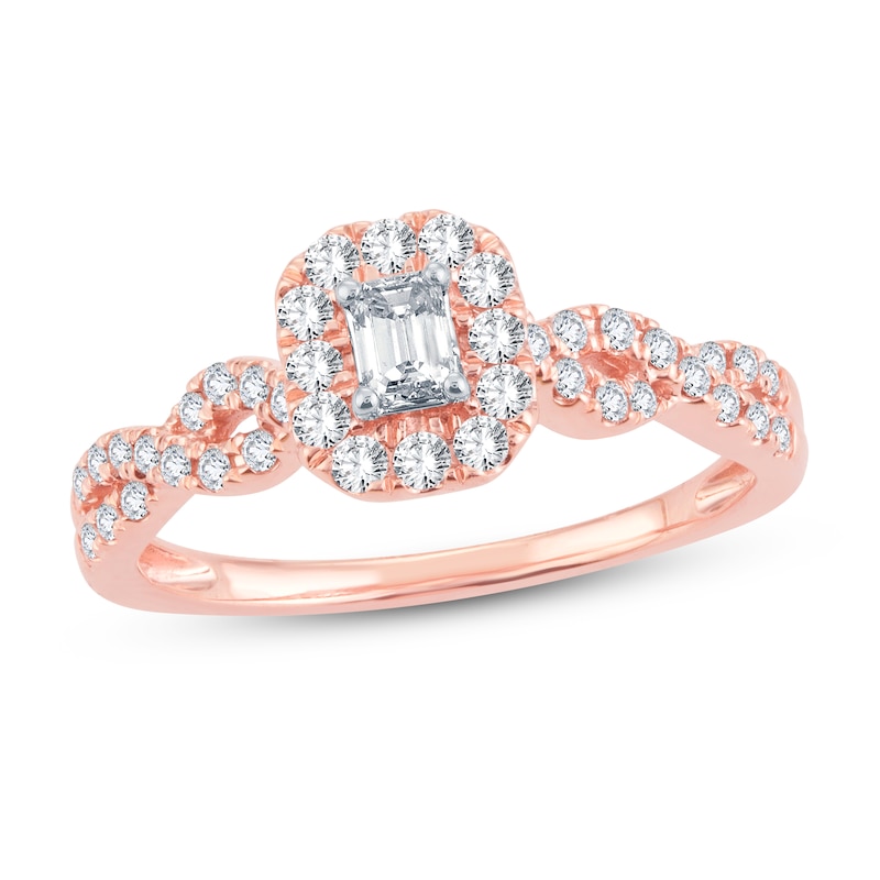 Diamond Ring 1/ ct tw Emerald-cut 14K Rose Gold