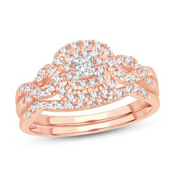 Image of diamond 1/2 ct 14K rose gold princess cut ring.