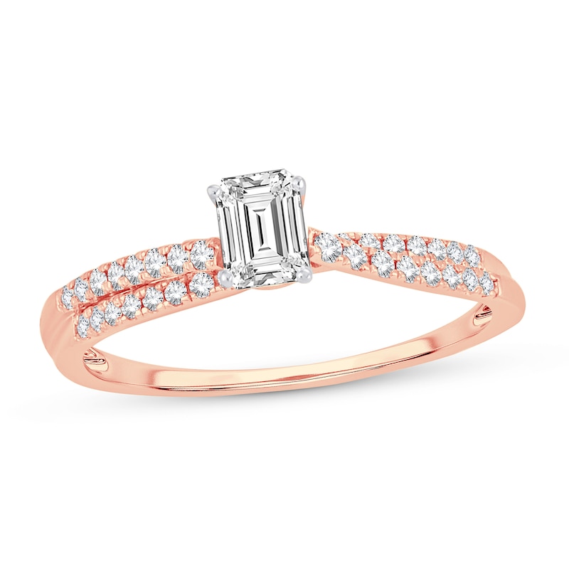 Diamond Ring / ct tw Emerald-cut 14K Rose Gold