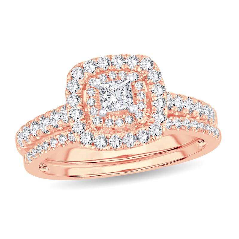 Diamond Bridal Set 1 ct tw Princess 14K Rose Gold