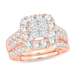 Diamond Bridal Set 2 ct tw Princess 14K Rose Gold