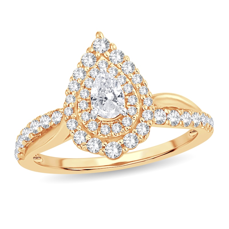 Diamond Ring 3/4 ct tw Pear-shaped 14K Yellow Gold