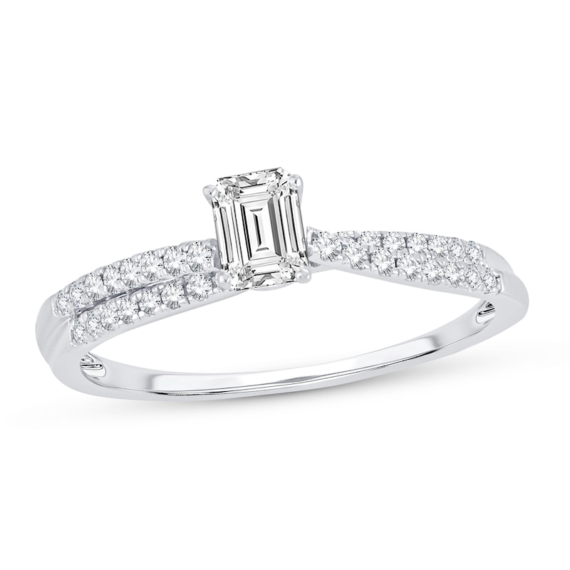 Diamond Engagement Ring / ct tw Emerald-cut 14K White Gold