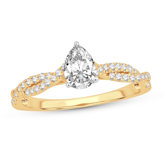 Diamond Ring 34 ct tw Pearshaped 14K Yellow Gold