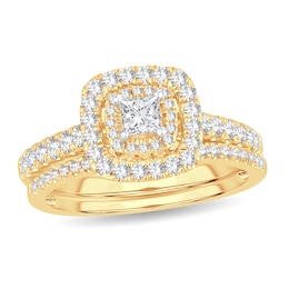 Diamond Bridal Set 1 ct tw Princess 14K Yellow Gold
