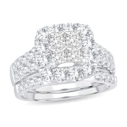 Diamond Bridal Set 2 ct tw Princess 14K White Gold